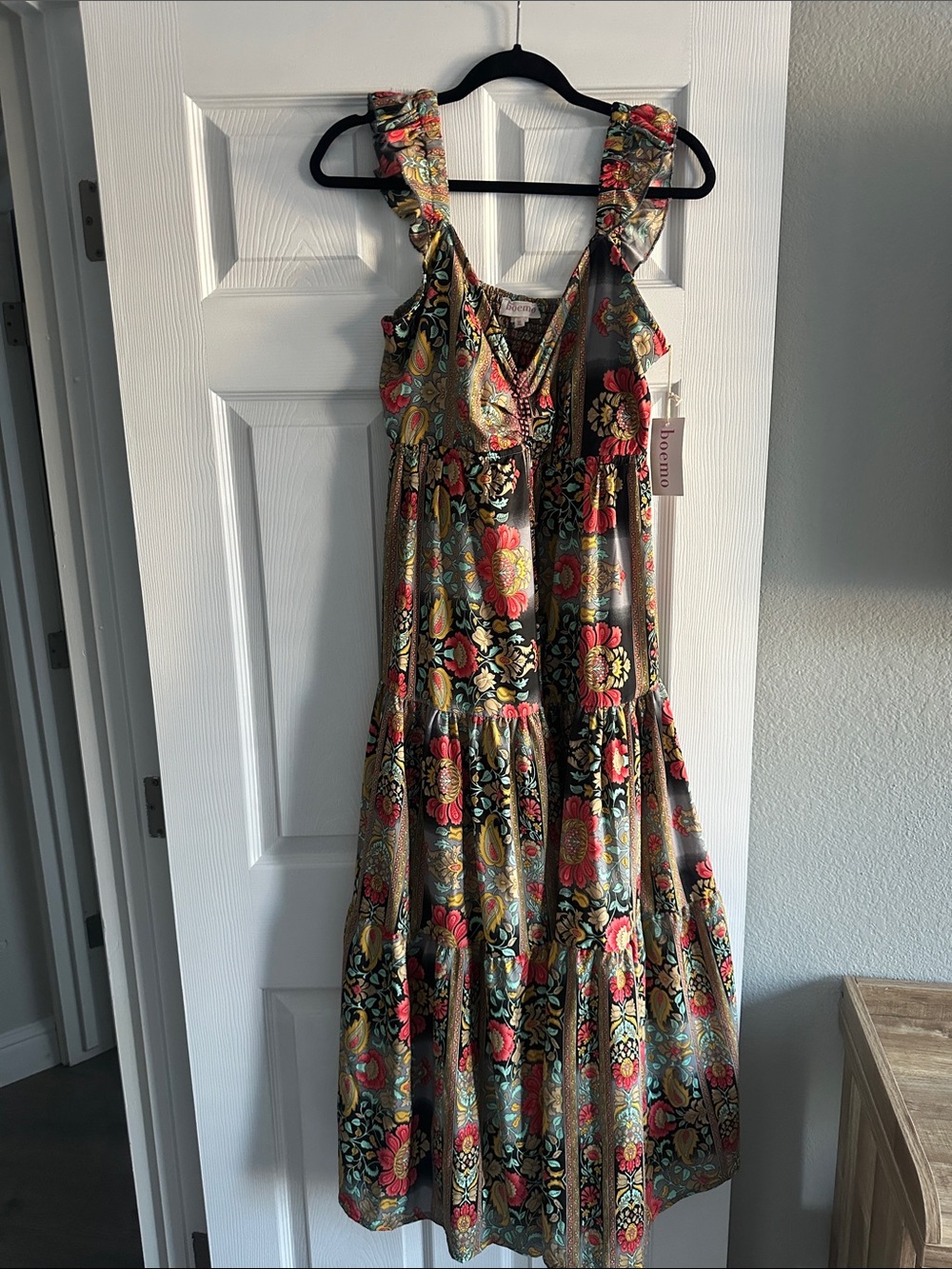 Tiered Floral Maxi Dress with Ruffle Straps - Multicolor